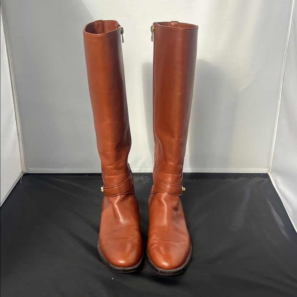 COACH Essex tall zip up riding boots, cognac, size 8.5B